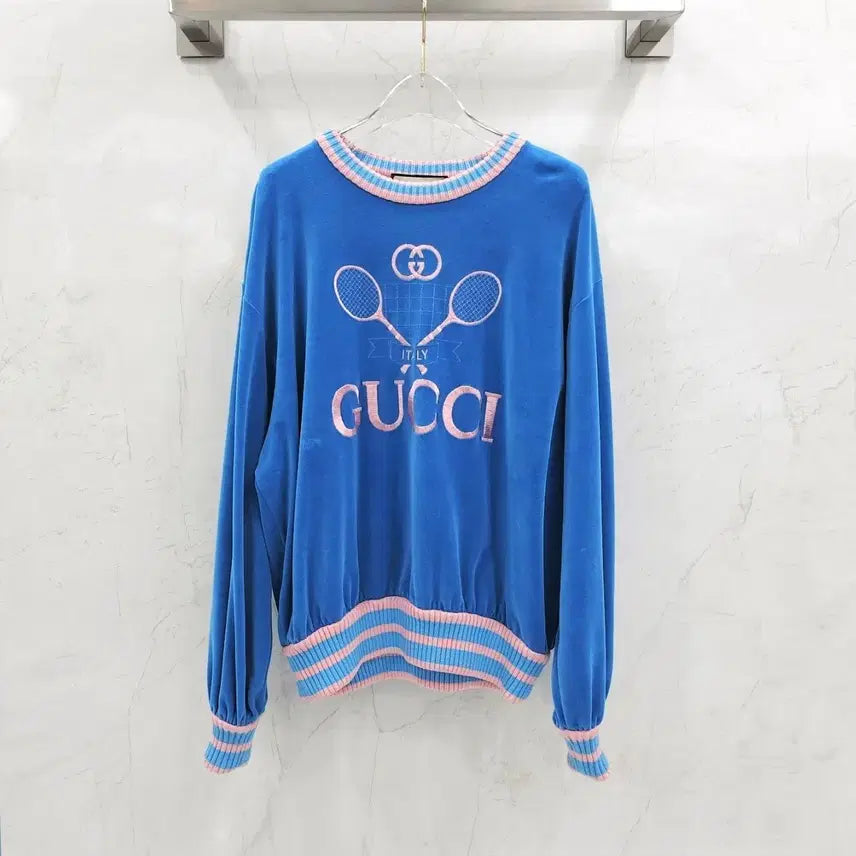 [BUNJANG] Gucci Tennis Racket Embroidered Velour Oversized Sweatshirt XS / XS / 구찌 테니스 라켓 로고 벨로아 오버 스웨트셔츠