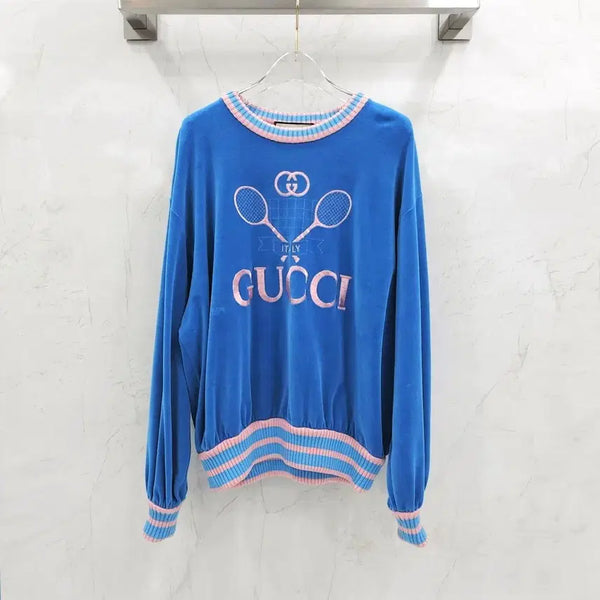 [BUNJANG] Gucci Tennis Racket Embroidered Velour Oversized Sweatshirt XS / XS / 구찌 테니스 라켓 로고 벨로아 오버 스웨트셔츠