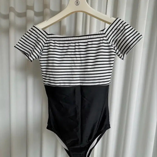 [BUNJANG] Bohemian Blue True Black Sailor Off-Shoulder One-Piece Swimsuit / 보헤미안블루 트루블랙 세일러 오프숄더 원피스 수영복