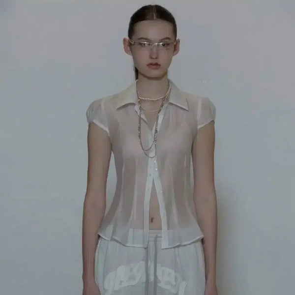 [BUNJANG] Sculptor Sheer Pleated Blouse / 스컬프터 sheer pleated 블라우스 L