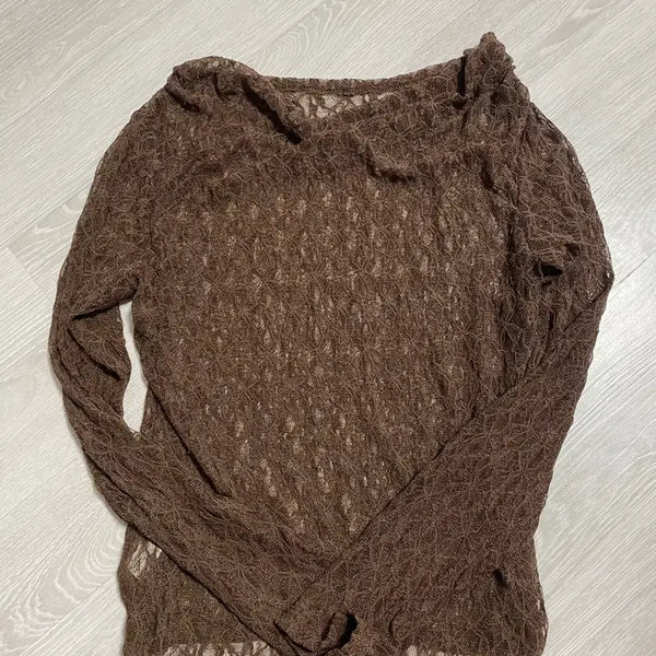 [BUNJANG] Sheer Knit Brown / 시스루 니트 브라운
