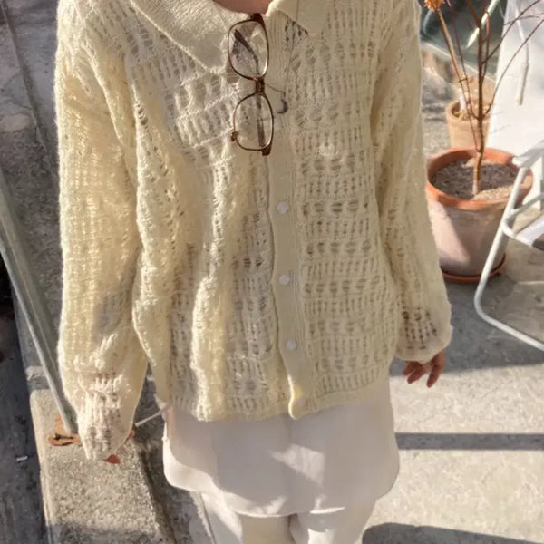 [BUNJANG] OHNE Hug Netting Cardigan Cream / ohne 오네 허그 네팅 가디건 크림