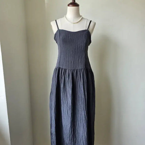 [BUNJANG] Black Wrinkle Long Dress / 블랙 링클 롱 원피스