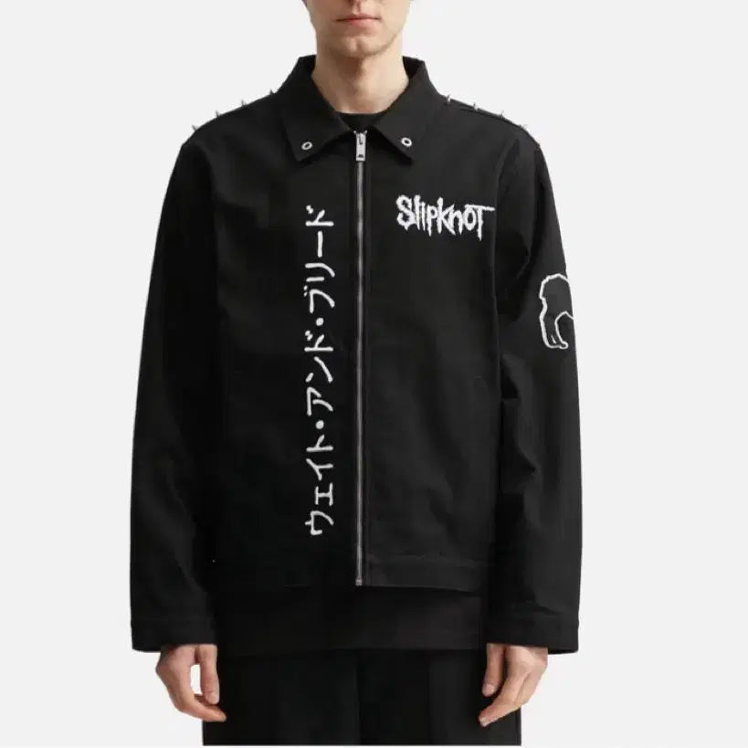 [BUNJANG] PLEASURES x Slipknot 26SS Spike Shoulder Work Denim Jacket / 플레저스 X 슬립낫 26ss 스파이크 어깨견장 워크 데님자켓