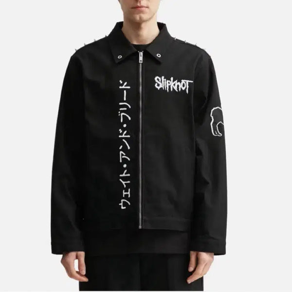 [BUNJANG] PLEASURES x Slipknot 26SS Spike Shoulder Work Denim Jacket / 플레저스 X 슬립낫 26ss 스파이크 어깨견장 워크 데님자켓