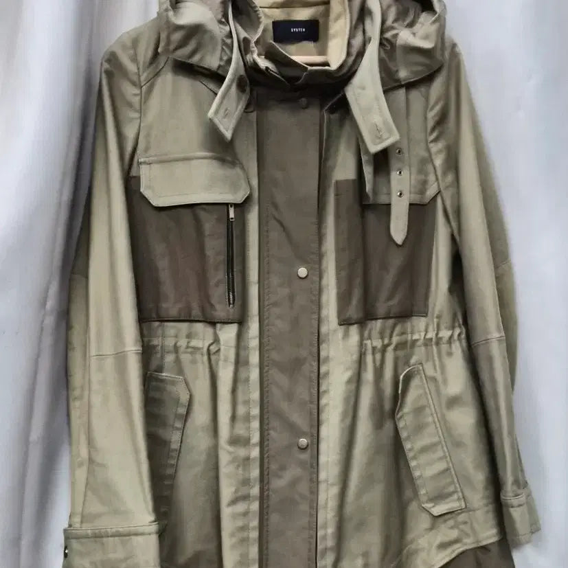 [BUNJANG] System Khaki Hooded Field Jacket / 시스템 야상 점퍼 카키