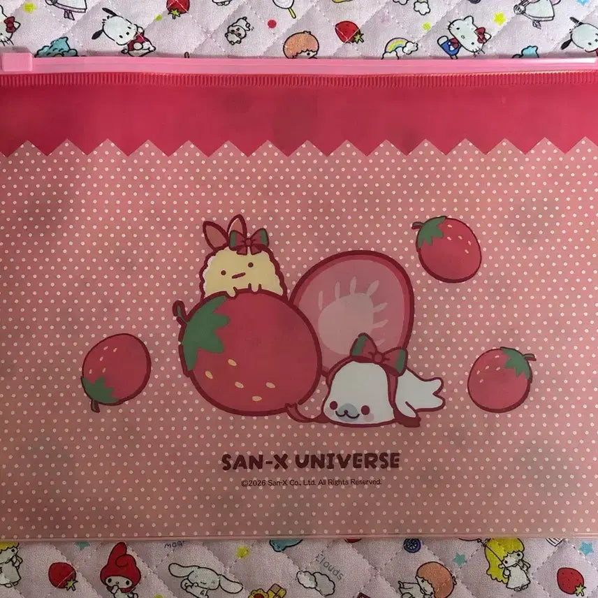 [BUNJANG] San-X Mamegoma Strawberry Pouch / 산엑스 후르츠 마메고마 스밋코 딸기 파우치