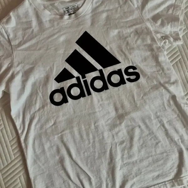 [BUNJANG] Adidas Trefoil Big Logo White Short Sleeve T-Shirt / 아디다스 트레포일 빅로고 화이트 반팔 티셔츠