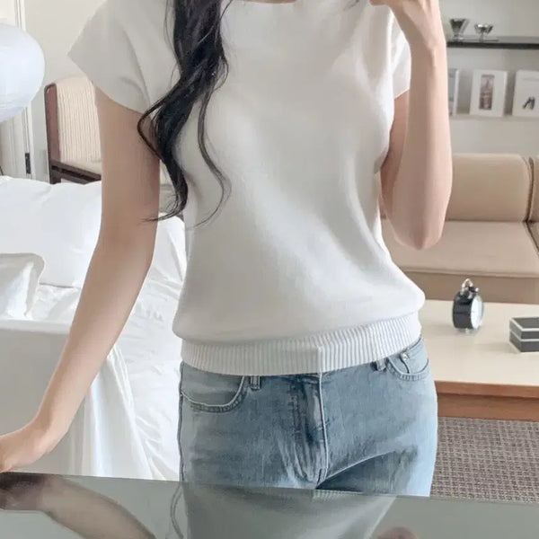 [BUNJANG] Soft Short Sleeve Knit Top (Black, White, Ivory) / [새상품]극강의 부드러움 반팔 니트(블랙/화이트/아이보리)
