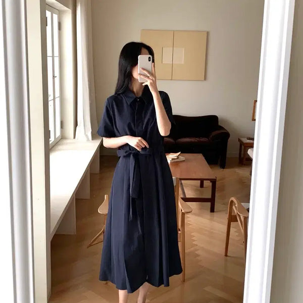 [BUNJANG] Belt Maxi Long Dress (Beige/White/Navy) / [새상품]벨트 맥시 롱 원피스(베이지/화이트/네이비)