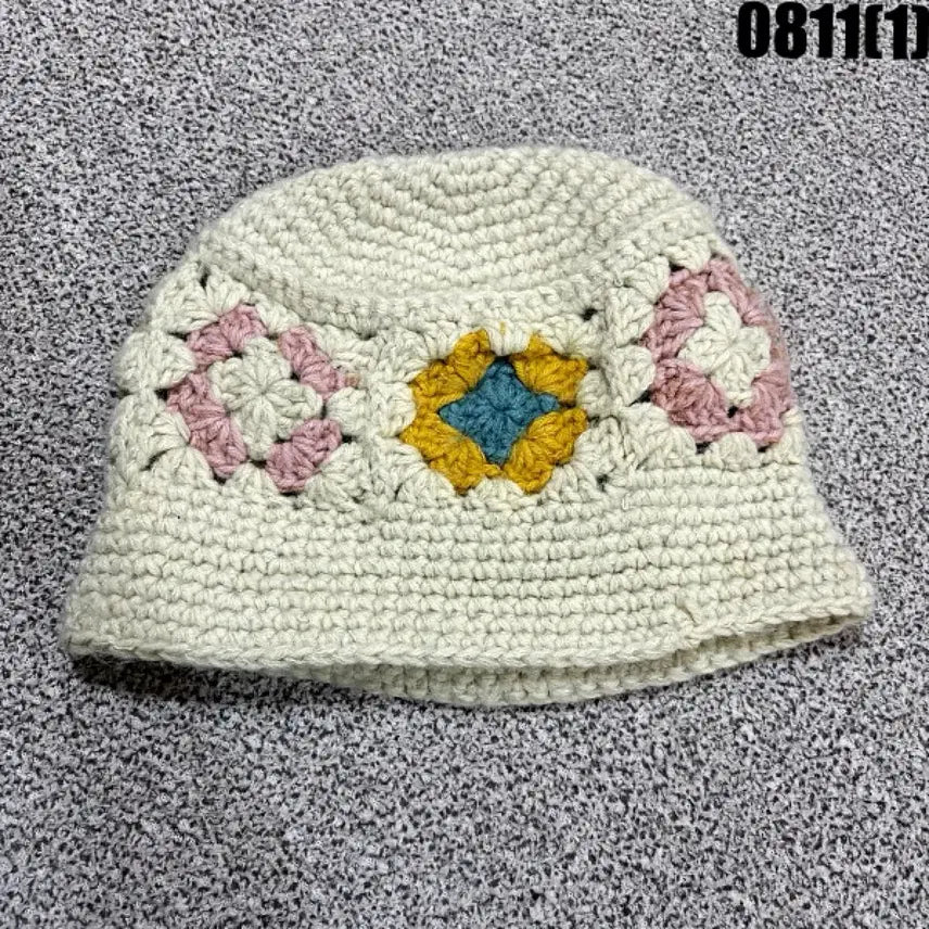 [BUNJANG] Knit Flower Pattern Bucket Hat - Beige / 뜨개 버킷햇 0811