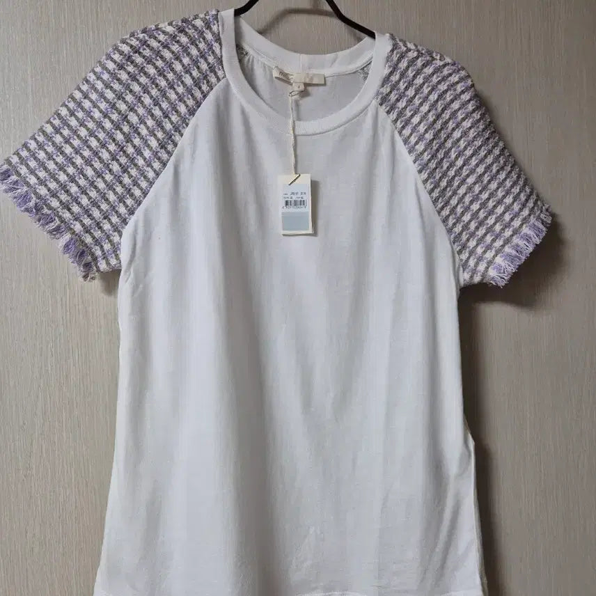 [BUNJANG] Maje Tweed Color-block Short Sleeve T-Shirt Purple / (새제품) 마쥬 트위드 배색 반팔 티셔츠 2 퍼플소매