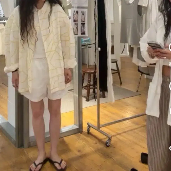[BUNJANG] TINKPLANT Linen Jacket Blouse Rhythm Line Shirt Ivory / 팅크플랜트 띵크플랜트 린넨 자켓 블라우스 Rhythm Line Shirt, Ivory