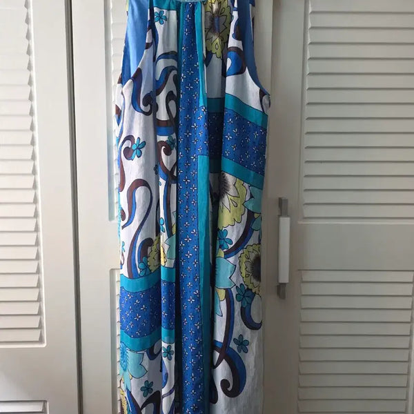 [BUNJANG] Ethnic Floral Halterneck Chiffon Maxi Dress / [휴양지룩/M] 에스닉 플로럴 비즈 홀터넥 쉬폰 롱 원피스