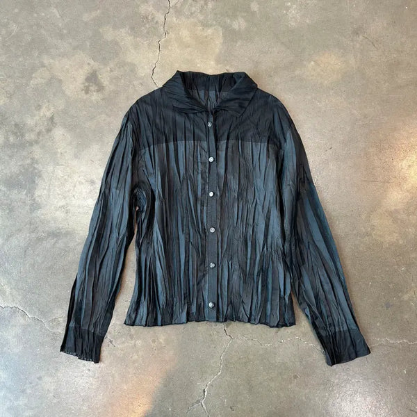[BUNJANG] Black Wrinkle Shirt Blouse / 블랙 링클 셔츠 블라우스