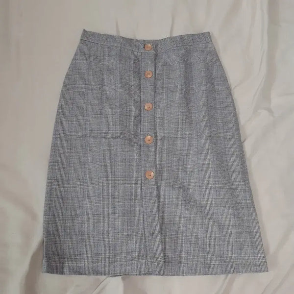 [BUNJANG] WSi Check Button Skirt (Size S) / 더블유에스아이 체크 버튼 스커트 S 단추치마