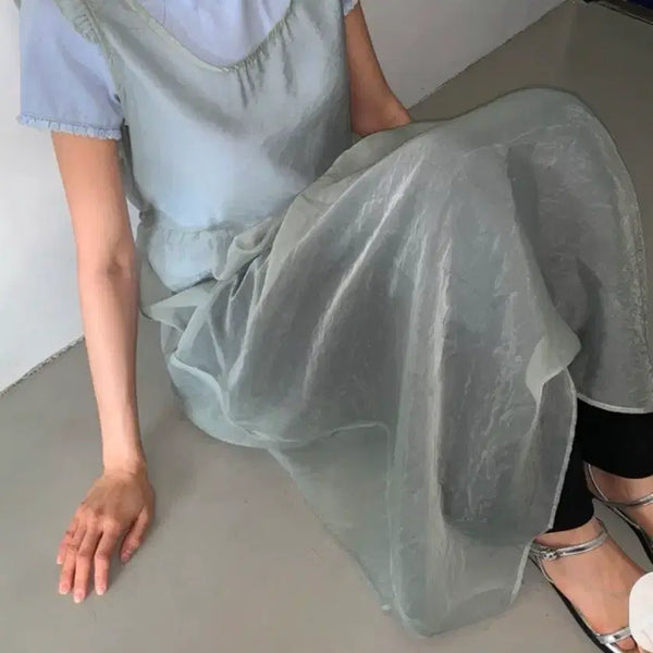 [BUNJANG] Layered Dress One Size Mint / 새제품 레이어드원피스  프리사이즈