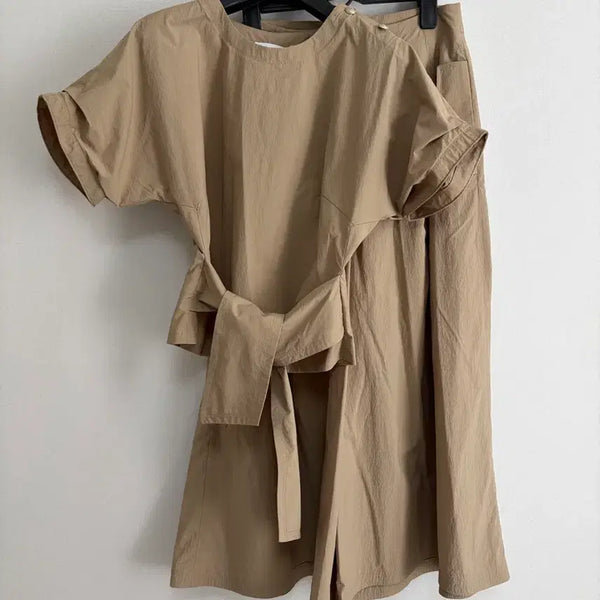 [BUNJANG] MICHAA Crepe Wide Pants Set-up (Beige) / 미샤 바스락 블라우스 와이드팬츠 셋업 44-55