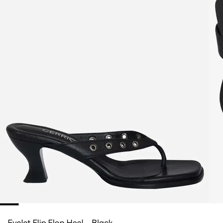 [BUNJANG] SERIC Eyelet Flip Flop Heels Black / 세릭 아일렛 플립플랍 힐 블랙 235