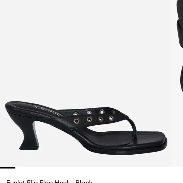 [BUNJANG] SERIC Eyelet Flip Flop Heels Black / 세릭 아일렛 플립플랍 힐 블랙 235
