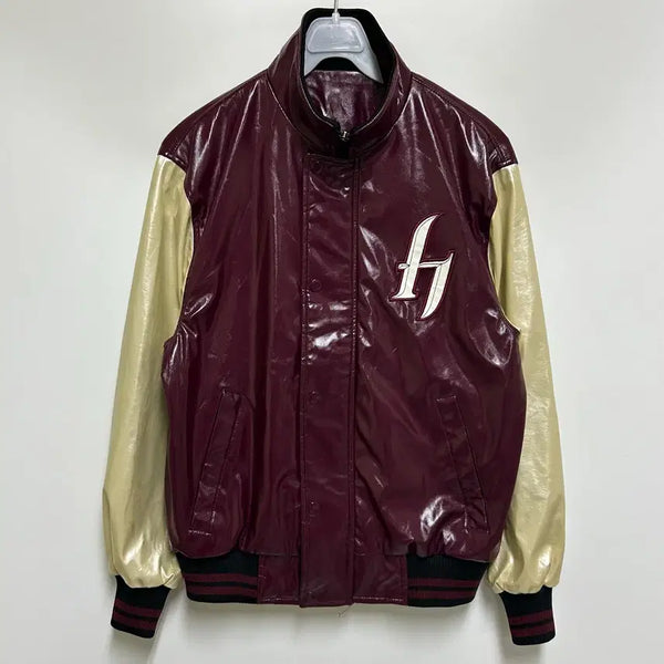[BUNJANG] Kiwoom Heroes Official Licensed Leather Stadium Jacket / [남여공용-90]키움히어로즈 오피셜 레더 스타디움 유광점퍼
