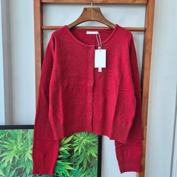 [BUNJANG] Lettera Super Fine Wool Basic Round Cardigan Red / (새상품)lettera 슈퍼파인울 기본 라운드가디건. 이쁜레드