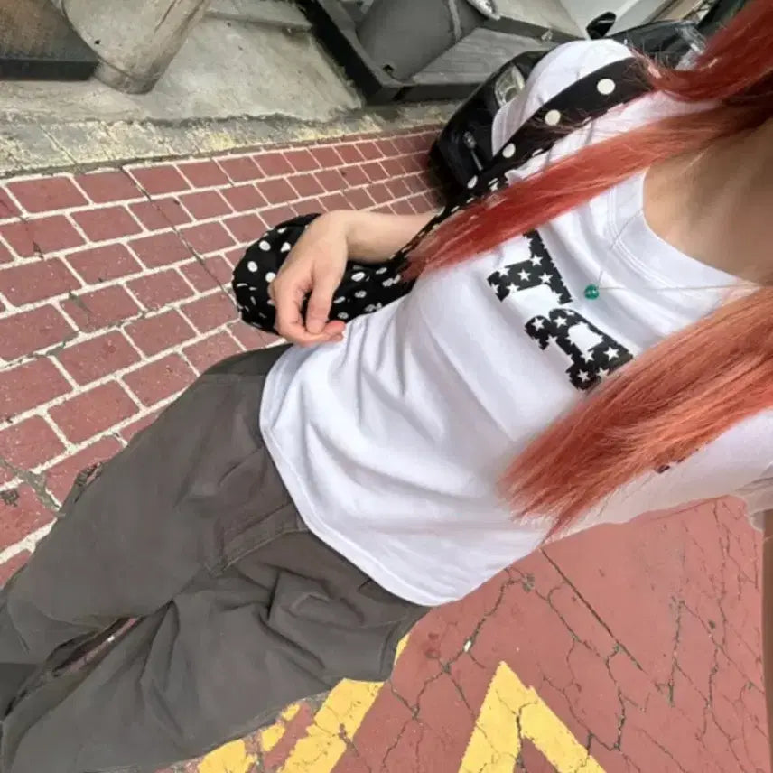 [BUNJANG] Fortena Star Logo Cap Sleeve T-Shirt (Black + White) / PRTN 포르테나 스타 로고 캡슬리브 반팔 티셔츠 블랙+화이트