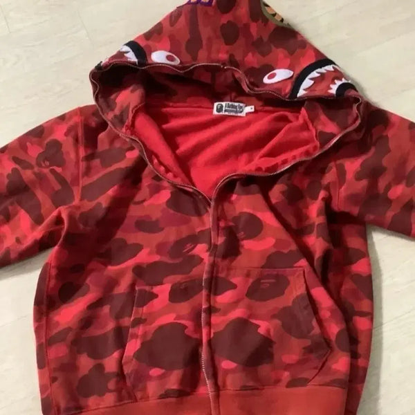 [BUNJANG] BAPE Camo Shark Full Zip Hoodie - Red (M) / 베이프 후드집업 레드
