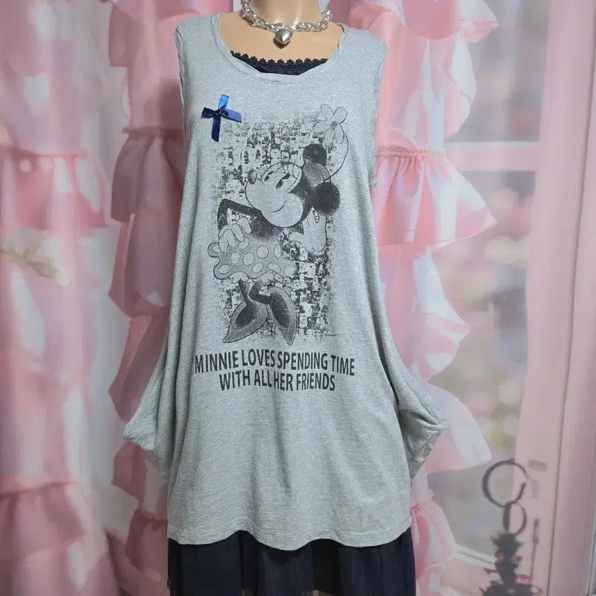 [BUNJANG] Chiharu Niayama x Disney Collaboration Sleeveless Dress with Inner Camisole Dress (Navy) / 니이야마 치하루x디즈니 콜라보 나시 원피스(속나시 네이비 원피스 증정)
