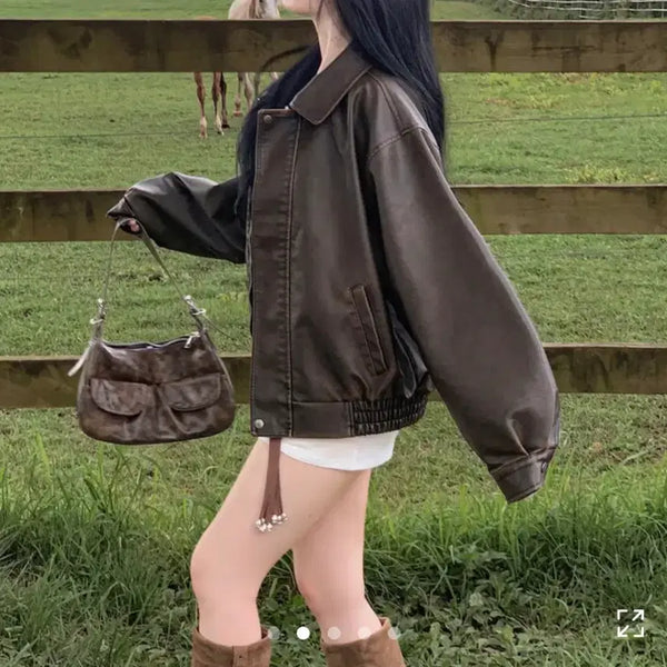 [BUNJANG] High Classic Vintage Cracked Leather Jacket / 에이블리 하이클래식 스모크 빈티지 크랙 레더 가죽 자켓