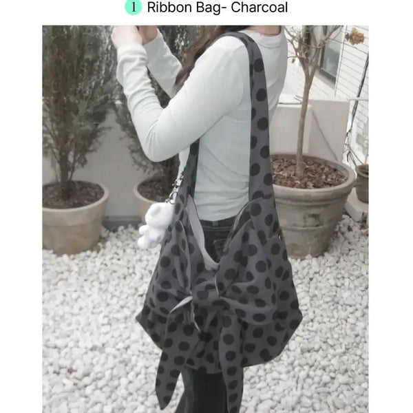 [BUNJANG] YUEKI Ribbon Bag Charcoal Shoulder Bag / 유에키 yueki 리본백 차콜 챠콜 가방 숄더백 에코백 콘서트가방