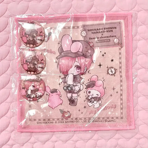 [BUNJANG] Jibaku Shonen Hanako-kun Mitsuba Sousuke Sanrio My Melody Collaboration Mini Towel & Can Badge Set / 지박소년 하나코군 지하군 미츠바 소스케 산리오 마이멜로디 콜라보 미니타올 캔뱃지