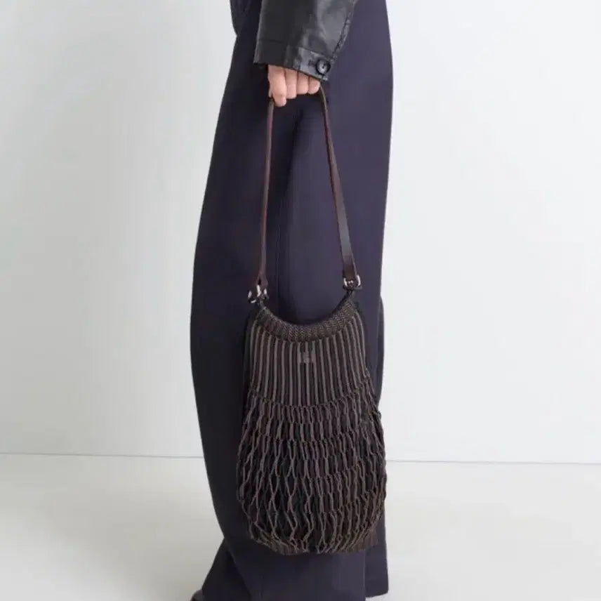 [BUNJANG] Lemaire Felt Net Bag Chevron Marron Glace Black Medium / 르메르 필트 네트백 쉐브론 마롱 글라세 블랙 미디움