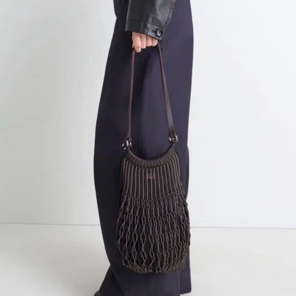 [BUNJANG] Lemaire Felt Net Bag Chevron Marron Glace Black Medium / 르메르 필트 네트백 쉐브론 마롱 글라세 블랙 미디움