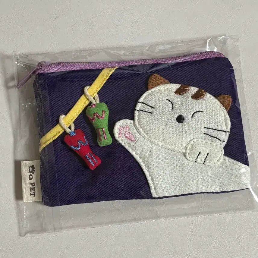 [BUNJANG] Japanese Style Cat Coin Card Holder - Purple / (새상품) 일본풍 고양이 놀이 사냥 생선 네코 천 퍼플 보라 동전 카드지갑