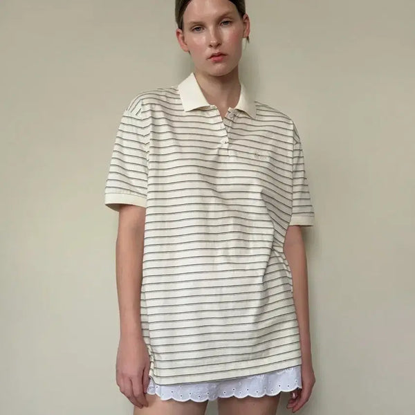 [BUNJANG] Sinoon Stripe PK Shirt Ivory / 시눈 sinoon 스트라이프 pk 셔츠 아이보리