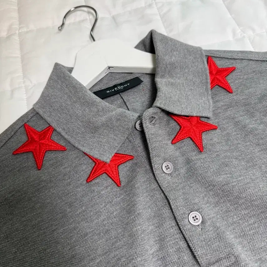 [BUNJANG] Givenchy Star Patch Pique Polo Shirt Grey S / 지방시 스타 패치 피케 셔츠 그레이 S