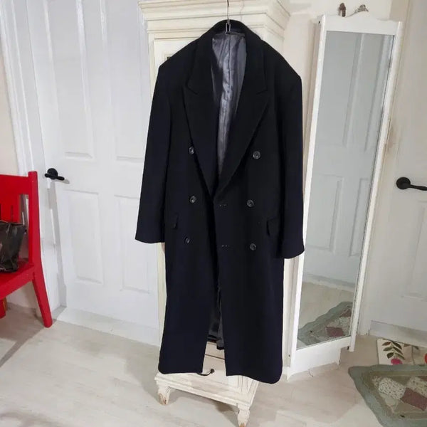 [BUNJANG] Wool Double-Breasted Black Long Coat Size 100 / 모직 더블  블랙 롱 코트 100
