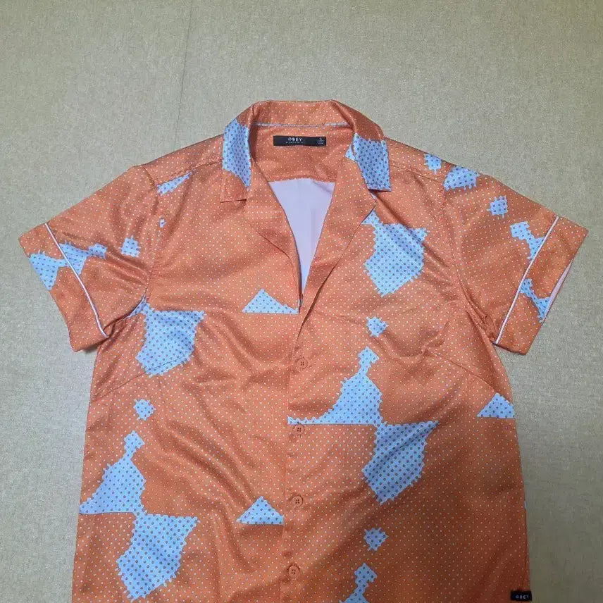 [BUNJANG] OBEY Open Collar Dot Pattern Short Sleeve Shirt Orange S / 오베이 오픈카라 도트 패턴 반팔 셔츠 오렌지 S