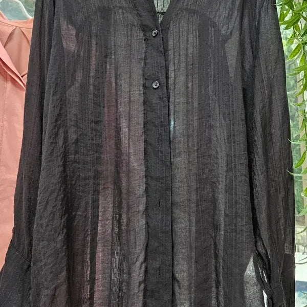 [BUNJANG] Naningu Black See-through Asymmetrical Shirt / 나닝구 블랙 시스루 언발 셔츠