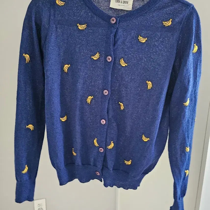 [BUNJANG] CARA & GREEN Navy Banana Pattern Cardigan (S) / CARA & GREEN 네이비 바나나 패턴 가디건