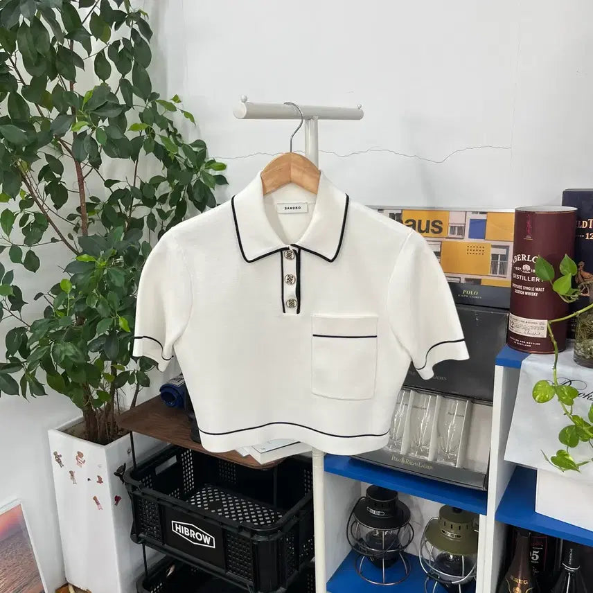 [BUNJANG] Sandro Cropped Polo Knit Top Size 1 / 산드로 크롭 폴로 니트탑 1