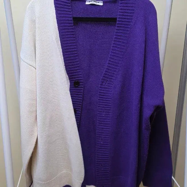 [BUNJANG] Lookn One Oversized Colorblock Cardigan Purple White / 룩넌 오버핏 배색 가디건 / 퍼플 화이트