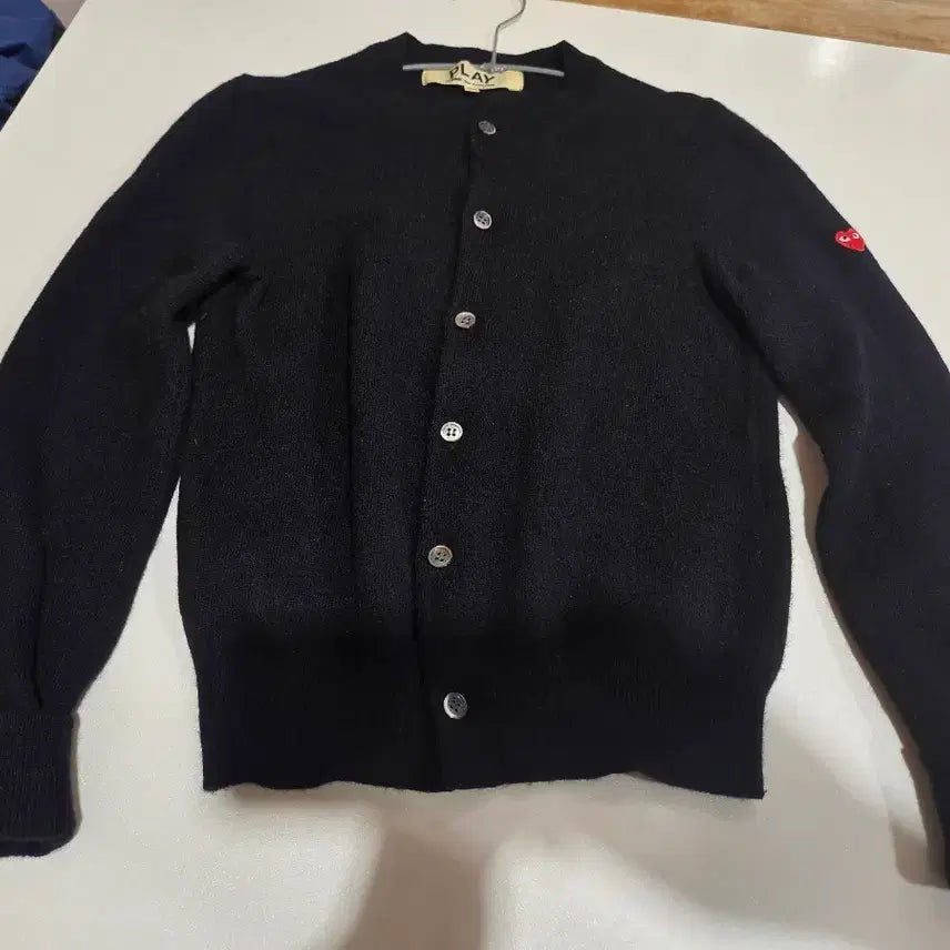 [BUNJANG] Comme des Garçons Mini Heart Appliqué Cardigan Black XS / comme de garcons 꼼데가르송 미니 하트 와펜 블랙 가디건 XS