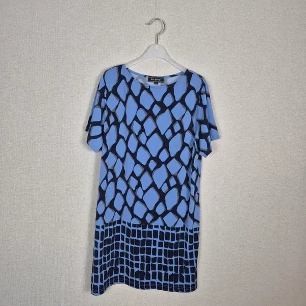 [BUNJANG] Blue Patterned Long Sleeve Blouse L Size / (#66,77추천/L)블루 패턴 반팔 롱블라우스
