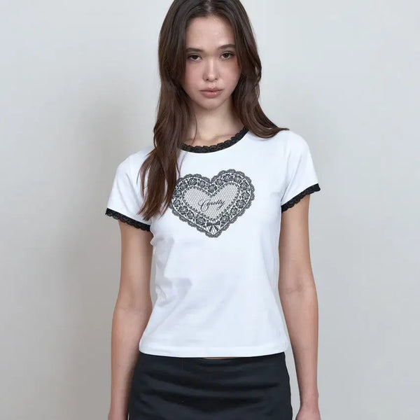 [BUNJANG] Curity Lace Short Sleeve T-Shirt White / 큐리티 레이스 반팔 화이트