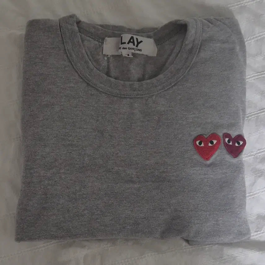 [BUNJANG] Comme des Garçons Grey Double Wappen Short Sleeve T-Shirt / (정품) 꼼데가르송 회색 그레이 더블 와펜 반팔티