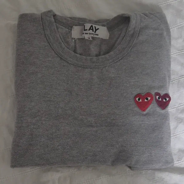 [BUNJANG] Comme des Garçons Grey Double Wappen Short Sleeve T-Shirt / (정품) 꼼데가르송 회색 그레이 더블 와펜 반팔티