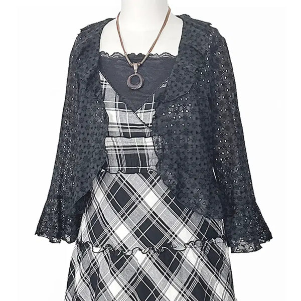 [BUNJANG] Rest Roses Punch Ruffle Short Jacket Cardigan Black / 일본빈티지 레스트로즈 펀칭러플셔링숏자켓가디건 블랙 모리걸갸루y2k히피에스닉