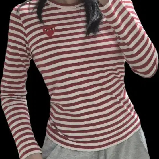 [BUNJANG] Comme des Garçons Red Stripe Long Sleeve T-Shirt / (정품) 꼼데가르송 빨간 스트라이프 긴팔티 롱슬리브 레드 와펜